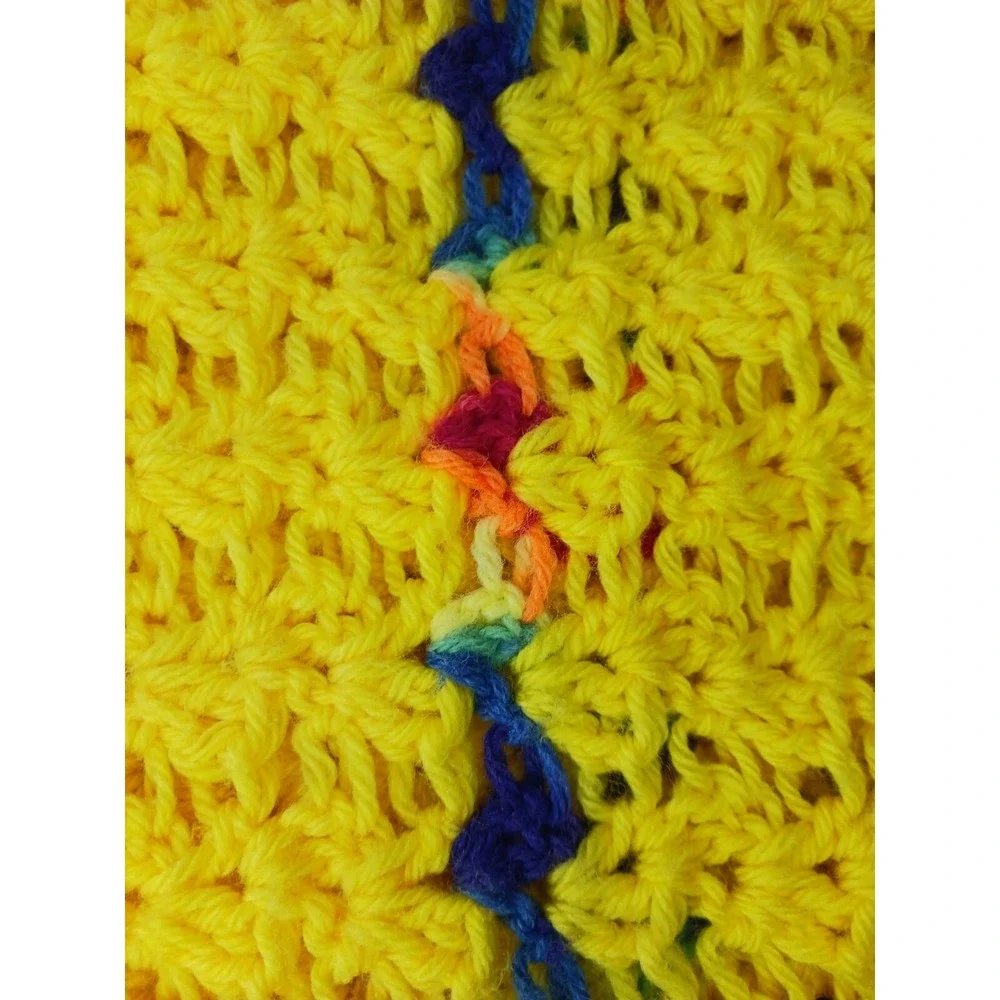 Handmade Crochet Blanket‎ Afghan Throw Lap Yellow / Rainbow Colors 54